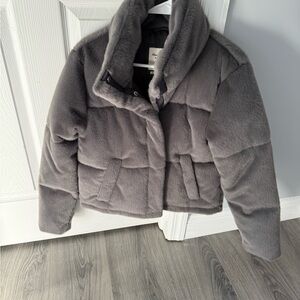 Abercrombie & Fitch Charcoal Faux Fur Jacket